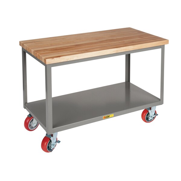 Mobile Table, Butcher Block, 24" x 48", 3000 lbs. Cap, Wheel Brakes